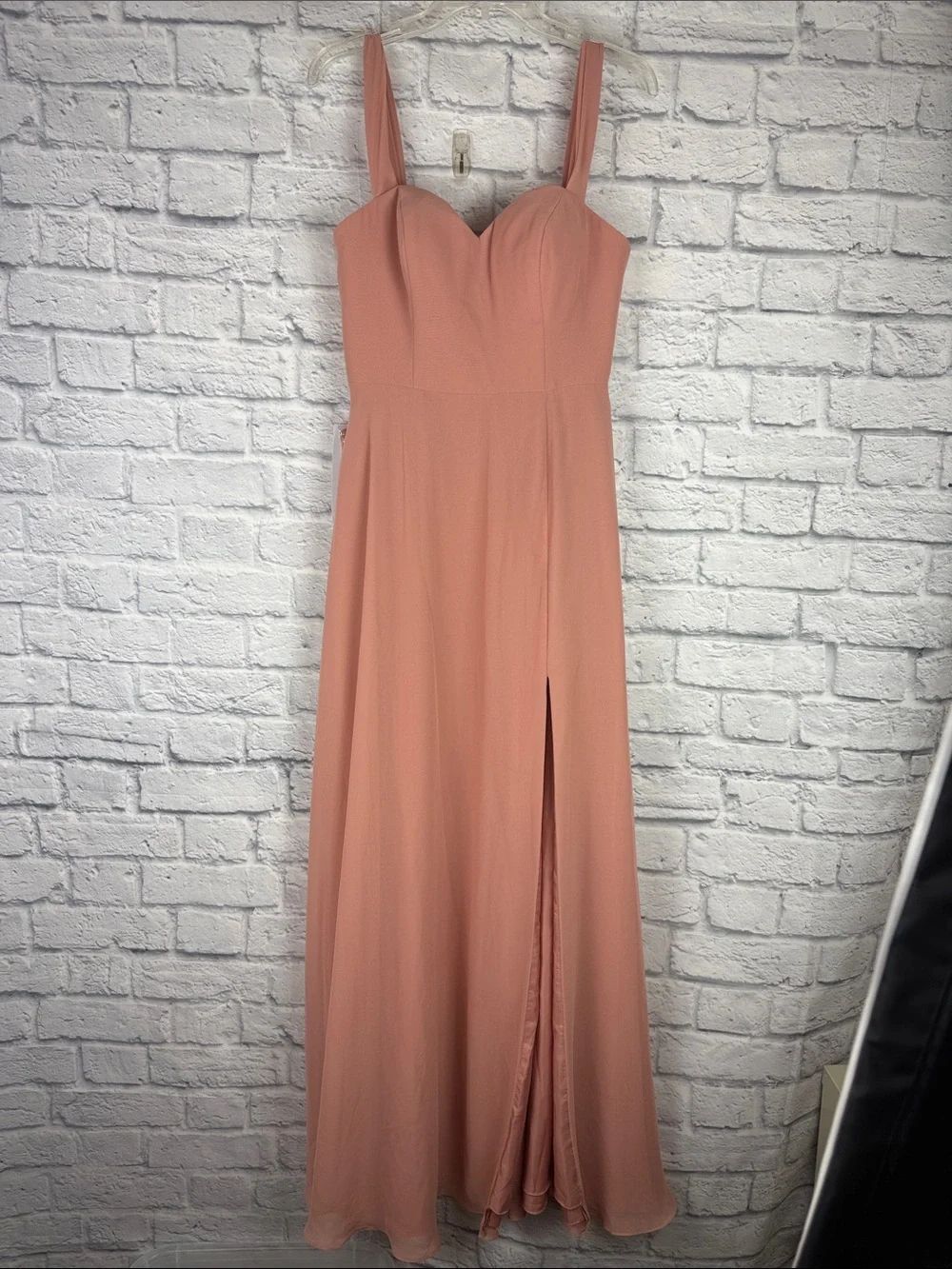 Azazie Sleeveless Sweetheart Peachy Pink Maxi Dress with Front Slit Size A8